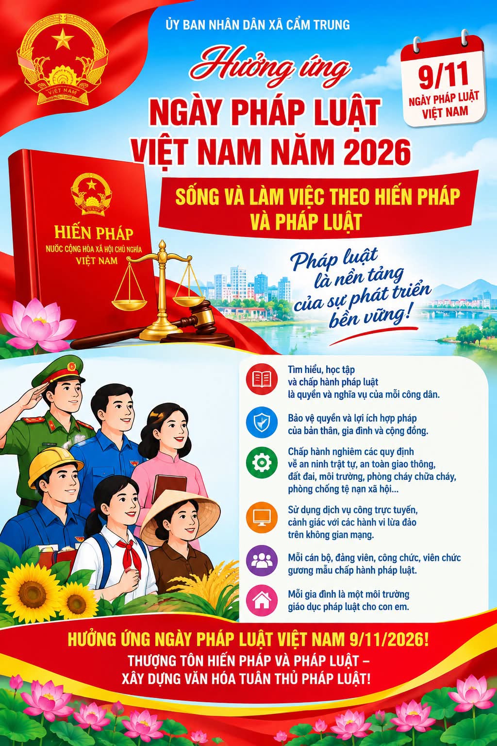 Ủy ban nhân dân xã Cẩm Trung, tỉnh Hà Tĩnh Hưởng ứng Ngày Pháp luật Việt Nam năm 2026