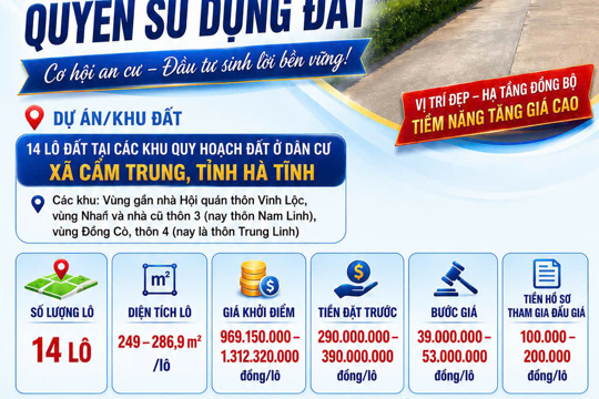 THÔNG BÁO ĐẤU GIÁ QUYỀN SỬ DỤNG ĐẤT TẠI XÃ CẨM TRUNG 