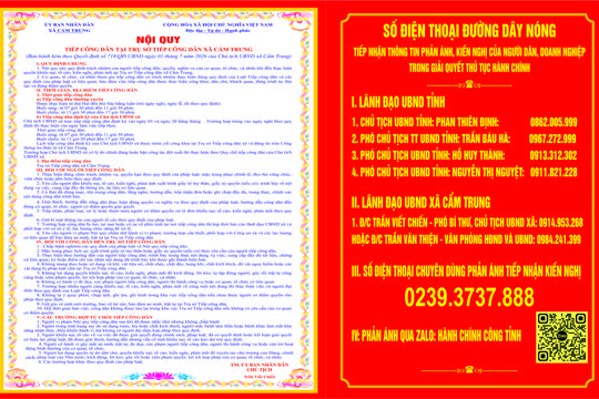 NỘI QUY TIÊP CÔNG DÂN TẠI TRỤ SỐ TIÉP CÔNG DÂN XÃ CẨM TRUNG